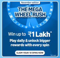 Amazon The Mega Wheel Rush: Play daily & unlock bigger rewards, cashbacks, Mackbook & more