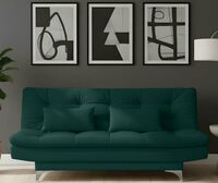 AMATA Eagle Solid Wood 3 Seater Sofa Cum Bed Green Suede Velvet Fabric with Two Cushions Perfect for Home Living Office Room and Guests (Green, Medium)(3 Year Warranty)