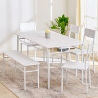 Home Centre 6 Seater Lia Rubber Wood Dining Set | Rubber Wood Dining Table with 4 Cushion Chair and 1 Cushion Bench | (Brown) | 1 Year Warranty