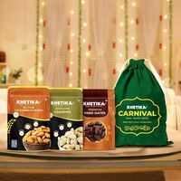 Khetika Carnival Festive Combo, Dry Fruits Gift Potli 800g | Almond. Cashews, & Dates | Premium Dry Fruit Festive Gifting
