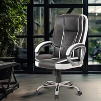 MAHARAJA Premium Revolving Office Chairs for Work from Home| Boss Chair for Office Work| Ergonomic Leather Orthopedic Executive Boss Chair with Spacious Cushioned Seat | Heavy Duty. (White & Black)