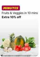 (Liveshop+) Minutes: Extra 10% off on fruits & vegetables order above ₹199 (combine with other offers)
