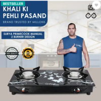 Sigri-wala Primecook Manual Cute Design Toughened Glass Gas Stove Stainless Steel Manual Gas Stove (2 Burners)