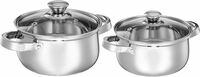 Solimo Set of 2 Stainless Steel Cook and Serve Set | Glass Lid | Dishwasher-Safe, 2L 500 ml