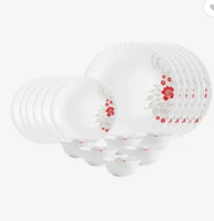 100%Sc back- cello-Pack of 18 Opalware Dazzle 18pcs Dinner Set -Scarlet Bliss Dinner Set