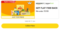 Amazon fresh Flat 300 rupee cashback on Min Order ₹3199