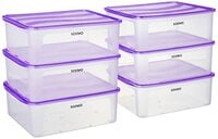 Amazon Brand - Solimo Plastic Fridge Multi Storage Container With Lid (Set Of 6, 8000Ml, Purple)