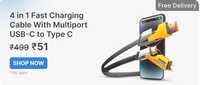  4 in 1 Fast Charging Cable With Multiport USB-C to Type C