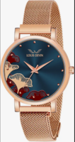 LOUIS DEVIN Rose Gold Plated Mesh Chain Analog Wrist Watch for Women (Black/Blue/Rose Gold Dial) | RG162