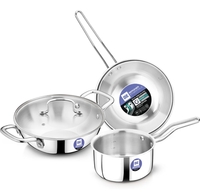 Bergner Essentials Triply 4 Pcs Set of 22cm Kadai, 22cm Frypan, 14cm Saucepan - Induction Bottom Cookware Set