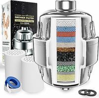 FEELSO FE-15 PRO abs shower and tap filter for hard water with 15 stage Hard Water Softener Cartridge - Universal Shower Head Water Softener (Chrome FE-18 + 2 Cartridge)
