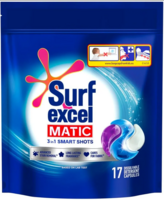 Surf Excel Matic 3 in 1 Smart Shots 17 pcs|| Laundry Detergent Pods for Tough Stain Removal in Front Load & Top Load Washing Machines|| Fragrance + Care