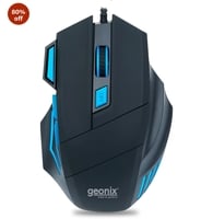 GEONIX Vigor R6 Wired Gaming Mouse with 3600 DPI, 7 Buttons, Advanced Sensor, Soothing Blue Backlight, Braided Cable, 1 Year Warranty (Black Blue)