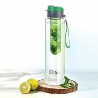 Cello Fruit Infuser Glass Water Bottle 750ml, Green | Wide Sealed Flip-Top Cap, Leak-Proof, Durable | Airtight, Reusable| Detox Infuser Glass Bottle for Fridge, Gym, Office, Travel, Kitchen & Trekking