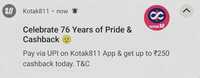Pay via upi on kotak 811 app & get up to rs 250 cashback 