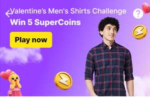 Flipkart 3 supercoins challenges win 15 coins Valentine's Men's T-Shirts Challenge/Men's Shirts Challenge/Men's Jeans Challenge