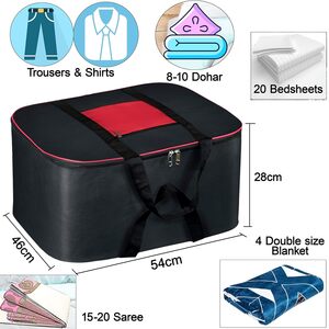 Storite 2 Pack Moisture Proof Nylon Large Size Underbed Storage Bag For Clothes (54 x 46 x 28 cm) - Black, Rectangular