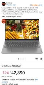 Lenovo V15 G4 AMD Ryzen 5 7520U 15.6 inch FHD Laptop, AMD Graphics, 16GB DDR5 5500Mhz Ram, 512GB SSD NVMe, Windows 11