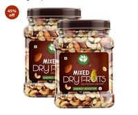 Go Vegan Healthy Nutmix 1Kg, Dried Almonds, Black Raisins, Cashewnuts, Cranberries, Black Dates & Many More Pack of 2 (500g Each Jar)