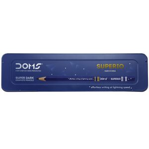 Doms Superio Super Dark Graphite Pencils Pack of 10 Pencils| With FREE 1 Eraser 1 Pencil Sharpner 1 Point Protection Cap & 1 Cleaning Brush| With Storage Case Metal Body