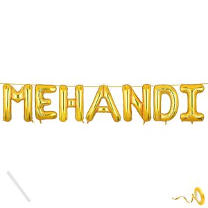 Mehandi Banner Gold for Wedding Home Boys Girls Men Women Foil Balloon Decoration Decor Celebration Golden