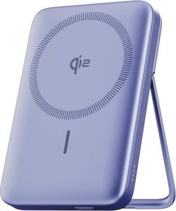 Ambrane Qi2 Magsafe Wireless 10000mAh Powerbank, Faster 15W Wireless Charging, Better Magnetic Strength, Low Heat with Qi2 Certified Technology, Metal Stand, for iPhone 12 or Later (MagSurge, Purple) 