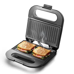 Longway Grilly Pro 850W Grill Sandwich Maker & Toaster | Non-stick Coating Fixed Cast Plates | Power Indicators | Auto Cut Off | Grills Sandwiches, Bread & Kebabs | 2 Year Warranty (Metallic Silver)