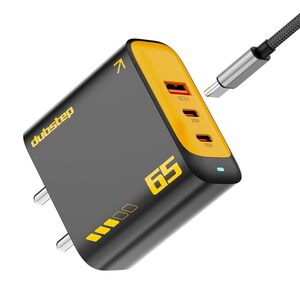 Dubstep Sprint 65W GaN Superfast Wall Charger with Type-C to Type-C Cable, 65W Output Compatible with MacBook & Type-C Laptop Charging, iPhone, Samsung, OnePlus, Nothing (Black/Yellow)
