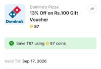 Flipkart: ₹100 worth Domino's voucher for free using 87 Supercoins (Previously OOS, now available)