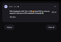 50 Cashback LIVE TILL 4 PM Send 20 or more to anyone & Get up to 50 cashback instantly ( account specific)