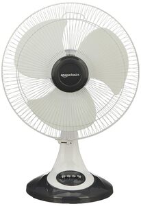 Amazon Basics High-Speed Table Fan I 3 Adjustable Fan Speeds | Rust Resistant Body | RPM 2100 | 400mm Sweep Length (White)