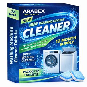 ARABEX™ Washing Machine Cleaner Tablets 12 Pack | Deep Cleaning, Deodorizing & Descaling |For Front&Top Load Washers | Removes Odor, Residue & Buildup |Clean Inside Drum And Laundry Tub Seal.(12-PACK) 