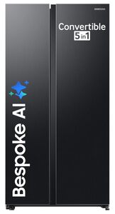 Samsung 653 L, 3 Star, Frost Free, Double Door, Convertible 5-in-1 Digital Inverter, Side By Side AI Enabled Smart Refrigerator with WiFi (RS76CG8003B1HL, Black Matte/Black DOI)