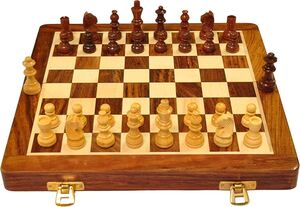 PALM ROYAL HANDICRAFTS 10 Inches Wooden Handmade Foldable Magnetic Chess Board Set
