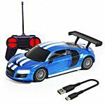 Remote Control Car - High Speed Mini 1:24 Scale Type-C USB Rechargeable Racing, For Kids, Blue & White