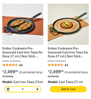 Save ₹1,000 on Ember Cast Iron Tawa 27 cm