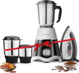Longway Super Dlx Mixer Grinder with Kwid 1100W Dry Iron (Black & Gray, Combo Offer)