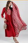 GoSriKi Women's Rayon Blend Anarkali Embroidered Kurta with Pant & Dupatta 