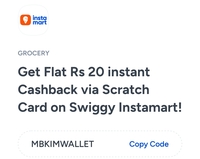 Instamart * Mobikwik Wallet: Get Flat ₹20 instant Cashback on Swiggy Instamart! MOV 399