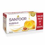 Santoor PureGlo Glycerine Soap with Almond Oil and Glycerine, 125g (Pack of 6) for Nourished Glowing Skin 