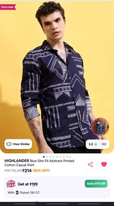 Highlander blue slim abstract printed cotton casual shirt