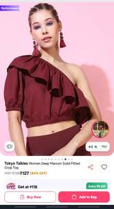 Tokyo talkies women deep maroon solid fitted crop top