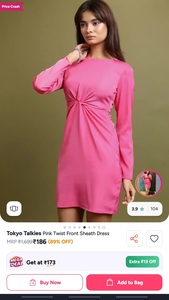 Tokyo talkies pink twist front sheath dress
