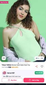 Tokyo talkies women green solid halter neck top