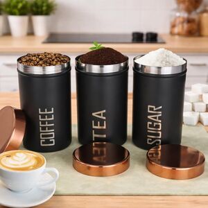 DARAZ Stainless Steel Airtight Kitchen Storage Container with Lid 750ml Set of 3 - Black Copper