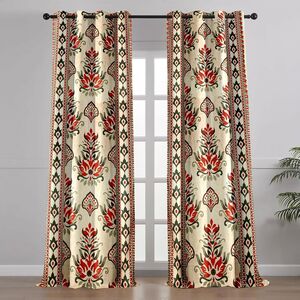 Cortina Printed Polyester Curtains | Light-Filtering | Pack of 2 (Maroon, 9FT)
