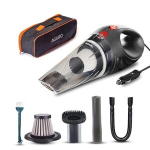 AGARO CV1077 Car Vacuum Cleaner, Portable, Handheld,12V DC /110W, 4.5KPA Power Socket, 14.7ft Long Cord, Stainless Steel Filter, Black