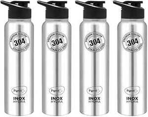 Pigeon by Stovekraft Inox hydra 900ml pack of 4 Stainless Steel Drinking Water Bottle 900ml Flipper Cap - Silver (1 year Warranty) 