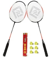 RAKSO Badminton Racket Set of 2 with 6 Pieces Nylon Shuttlecock Combo Set,Aluminum, Multi Color (Pack of 2 with Shuttle)