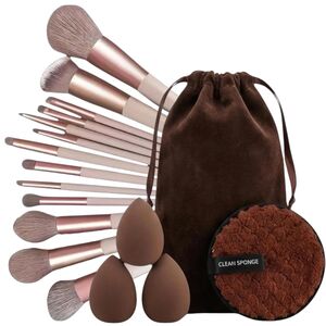 17Pc Makeup Kit Set – Premium 13-Piece Makeup Brush Set with 3 Makeup sponges & 1 Color